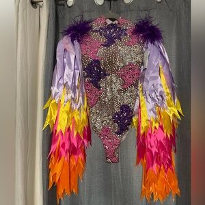 Born in Stockholm Bodysuit feathers ribbons rhinestones festival wear